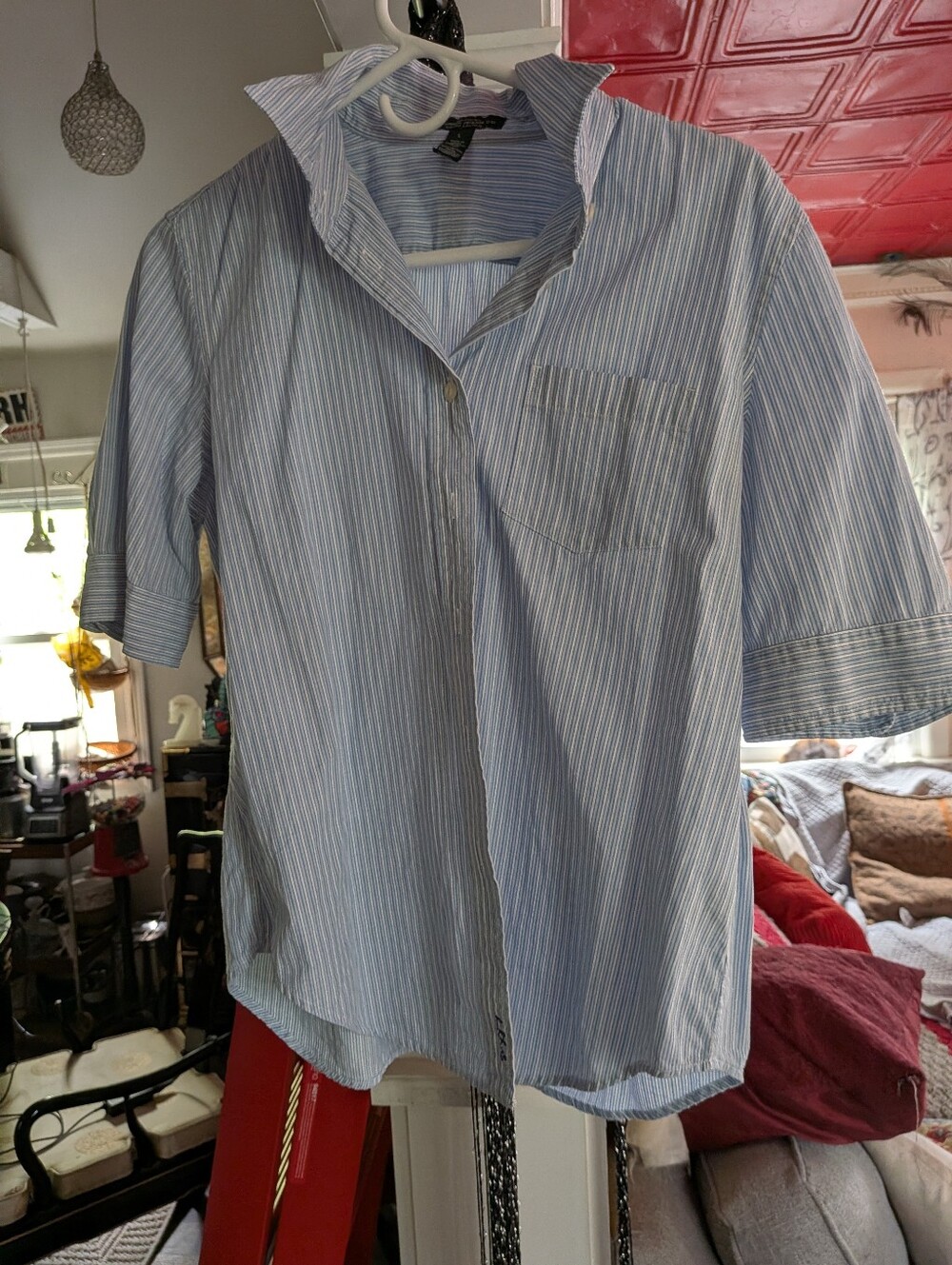 Lauren Ralph Lauren Blue & White Striped Short-Sleeve Button-Down Shirt